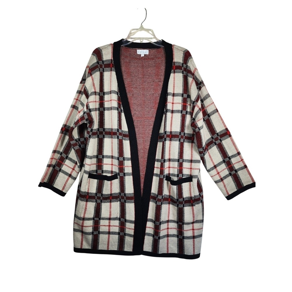 BIRCH NY Women 1X Plaid Open Front Cardigan Duster Preppy Academia Grandmacore